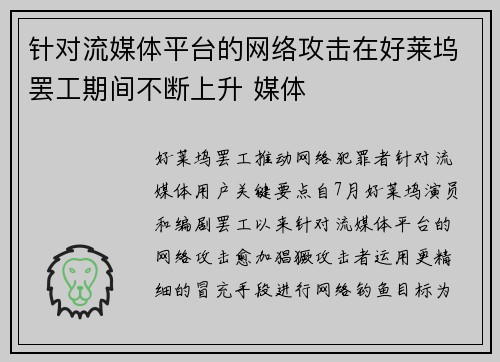 针对流媒体平台的网络攻击在好莱坞罢工期间不断上升 媒体