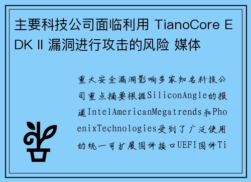主要科技公司面临利用 TianoCore EDK II 漏洞进行攻击的风险 媒体